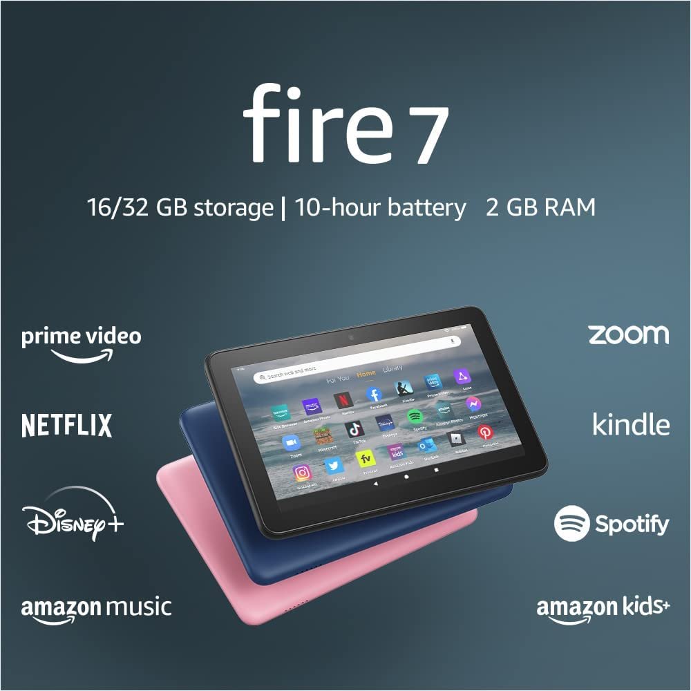 
Amazon Fire 7 tablet, 7” display, 16 GB, 10 hours battery life, light and portable for entertainment at home or on-the-go, (2022 release), Black